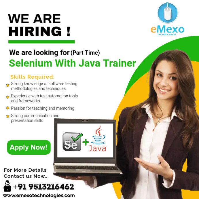 Java with Selenium Hiring | Recruit Instagram Post template